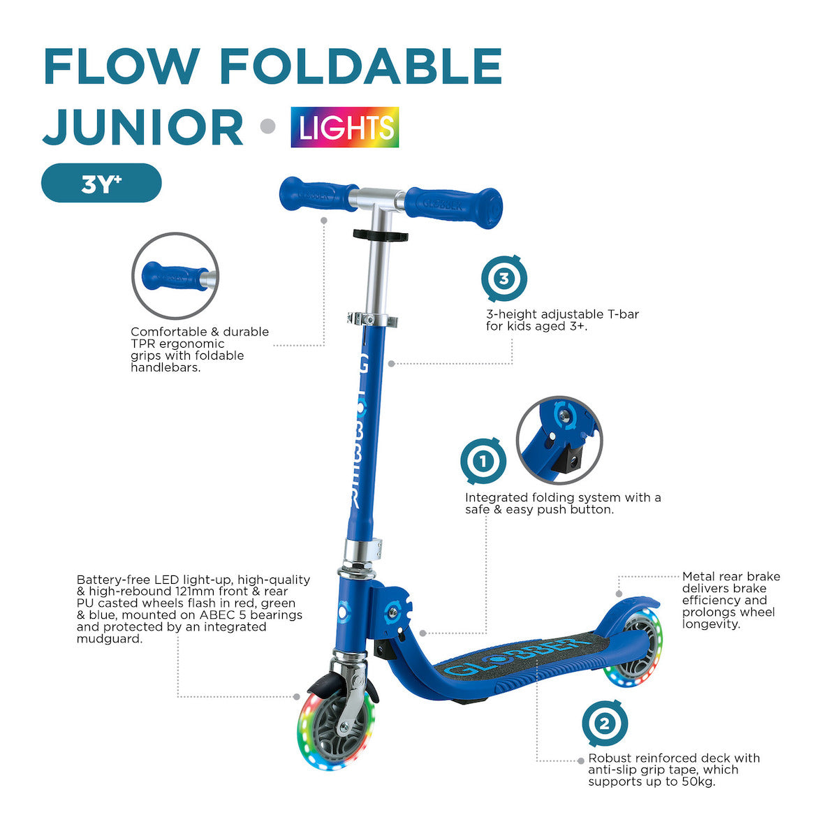 Globber Junior Foldable Flow Scooter with Lights