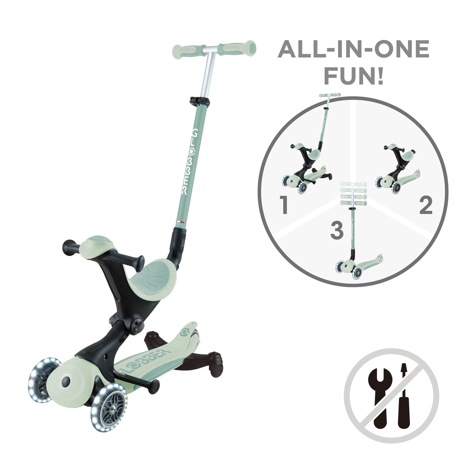 Globber Go Up Deluxe Ecologic 360 Foldable Lights Scooter